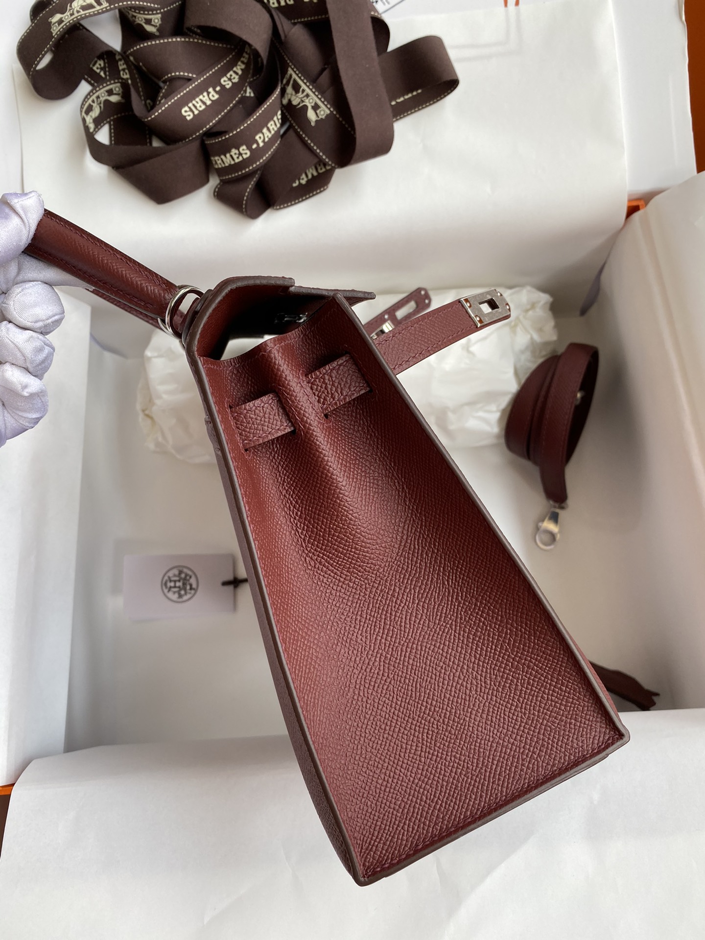 Hermes Kelly 25cm Handbag Shoulder Bag in Burgundy Epsom Leather